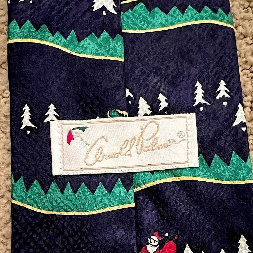 Vintage Navy Blue Silk Arnold Palmer Santa Claus Holiday Novelty Tie